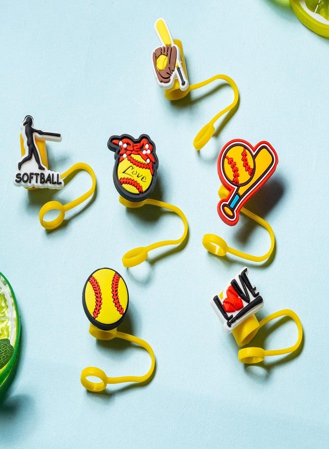 BULKITEM 6Pcs Softball Straw Cover Cap for Stanley Cup Accessories, 10mm Cute Black Drinking Straw Topper for 40oz 30oz Stanley Tumbler, Dust-Proof Reusable Straw Tips Valentines Decor Gifts for Women - Image 4